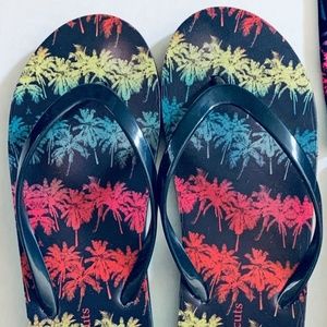 Crewcuts by J.Crew Kids FLIP FLOPS Girls Sz 4 Palm Tree Navy Neon Sandals